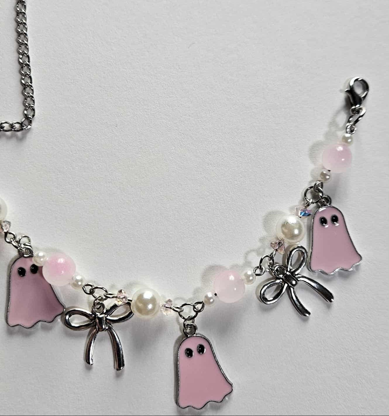 Pink ghost silver-plated charm bracelet